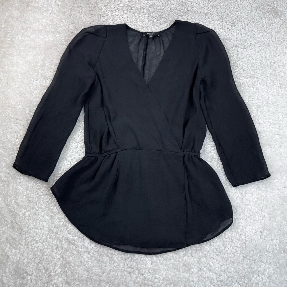 Babaton Alexander Silk Top Blouse. Black. Office Party Luxury Flattering XXS